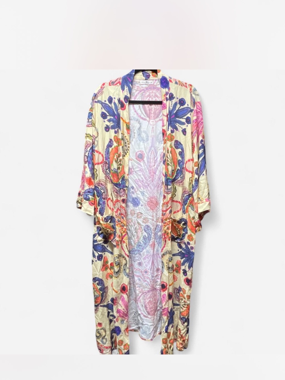 Natural Life Floral Print Kimono\Duster in Ivory and Blue